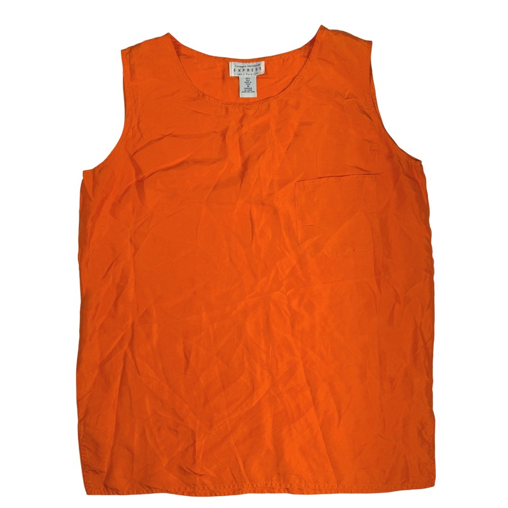 Express Vintage Minimalist Y2K Women Tank Top Orange Silk